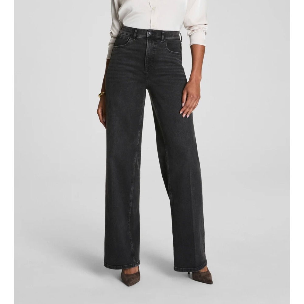 SPANX SPANXshape Authentic 360 Wide Leg Jeans Carbon Washed Black Size MP